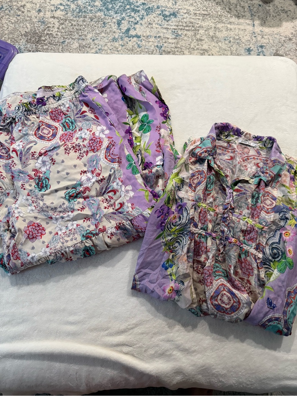 Johnny Was Silk set Greenridge Scarf Print lavender floral paisley L E01